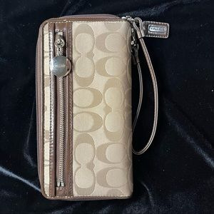 Coach Brown Patent Leather and Tan C Cloth Wristlet